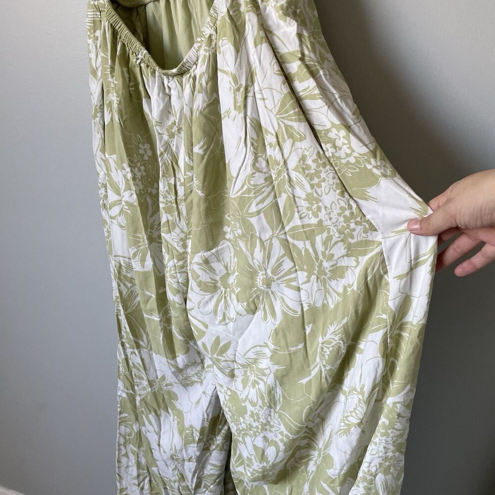 American Eagle Jumpsuit Tropical Floral Print Green White Backless Women's Large - Picture 11 of 13